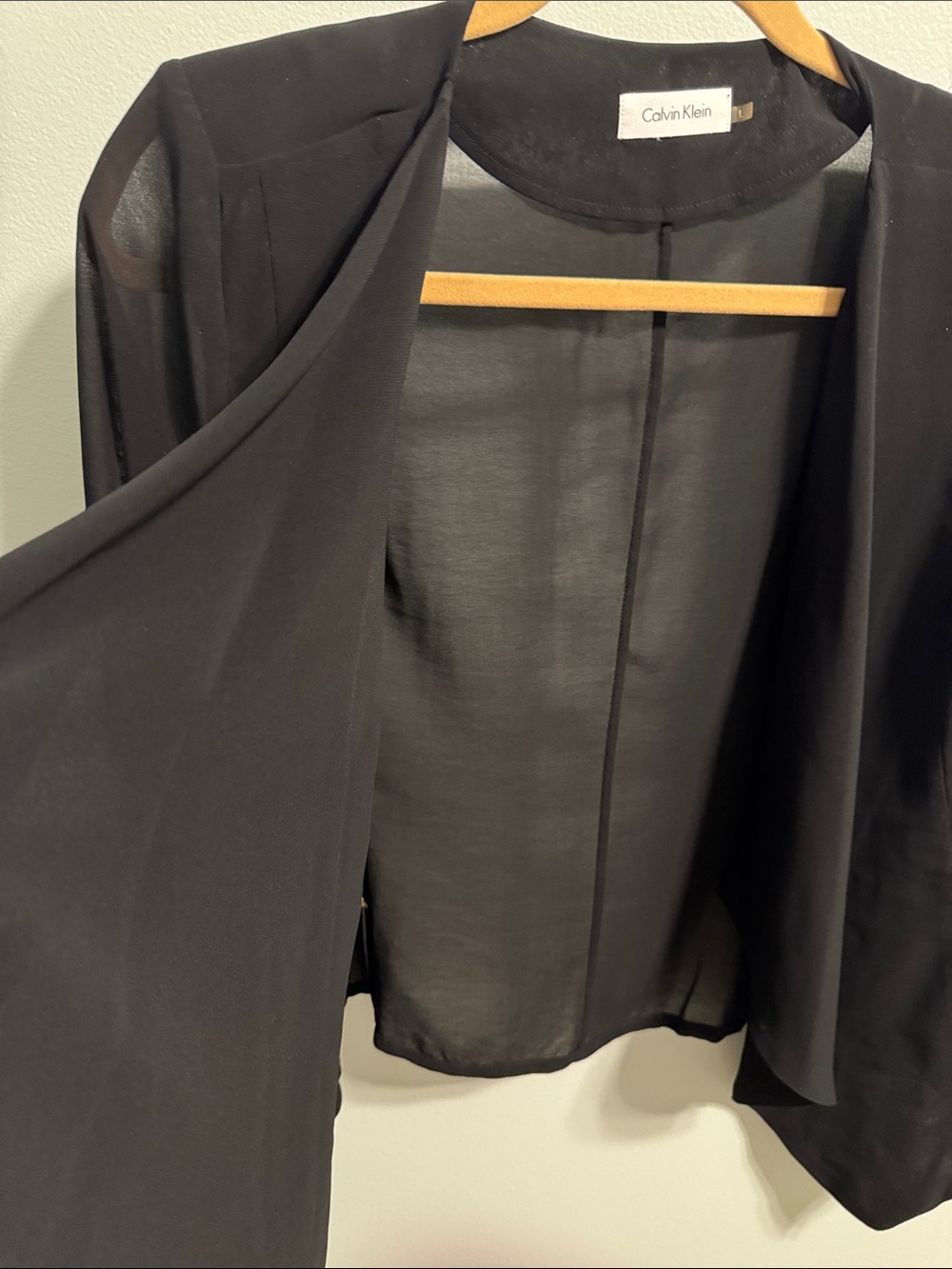 Calvin Klein Black Draped Open-Front Women's Shear Blazer - Picture 5 of 5